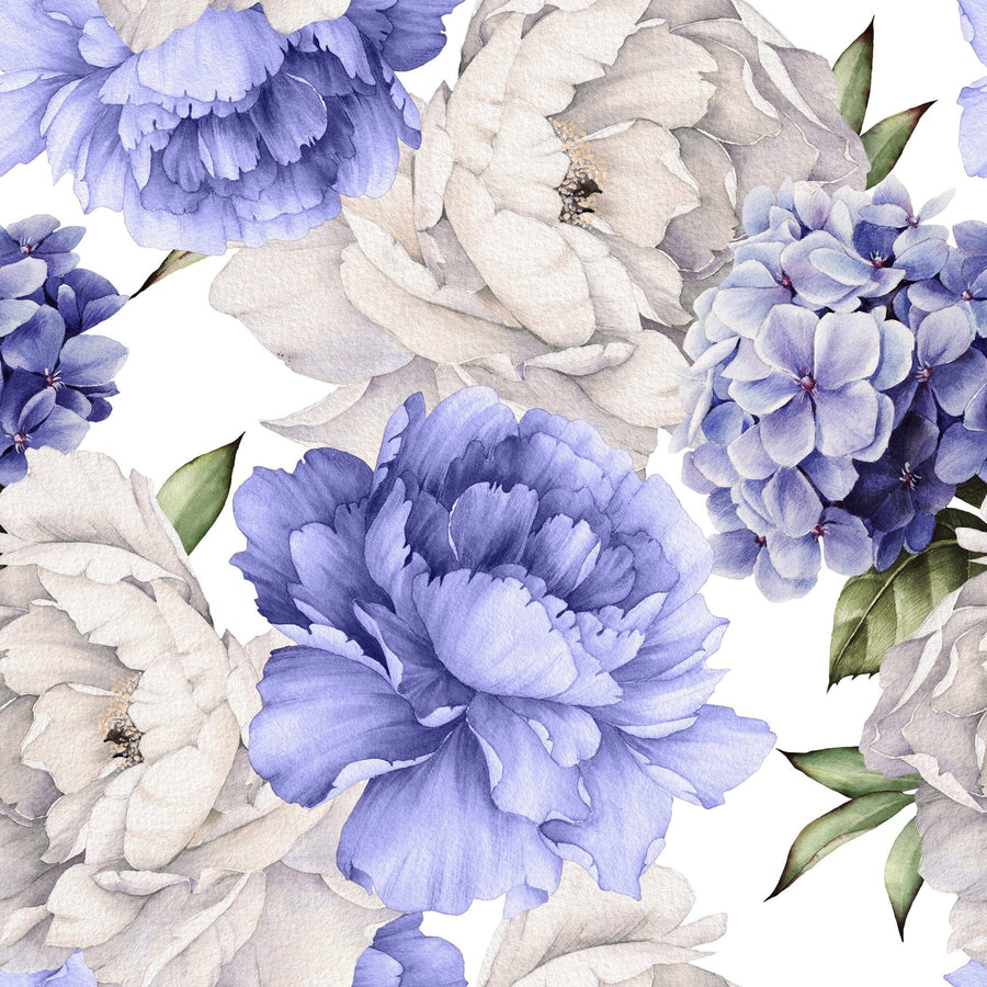 Delicate Blue and Purple Peony Floral Wallpaper Peel and stick Wallpaper EazzyWalls Sample: 6''W x 9''H Canvas