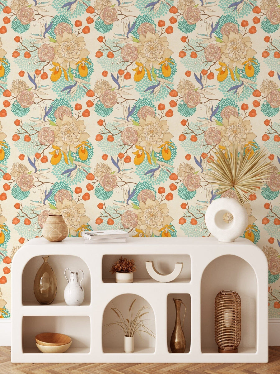 Seamless floral pattern on textured background wallpaper mural Removable Wallpaper EazzyWalls