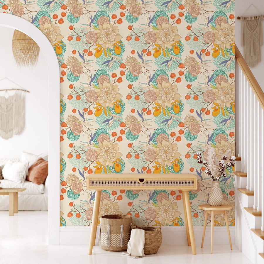 Seamless floral pattern on textured background wallpaper mural Removable Wallpaper EazzyWalls Sample: 6"W x 9"H Smooth Vinyl