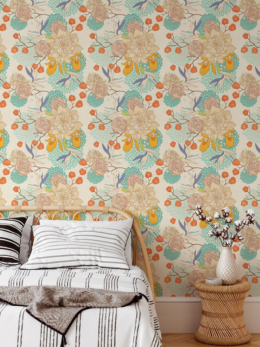 Seamless floral pattern on textured background wallpaper mural Removable Wallpaper EazzyWalls