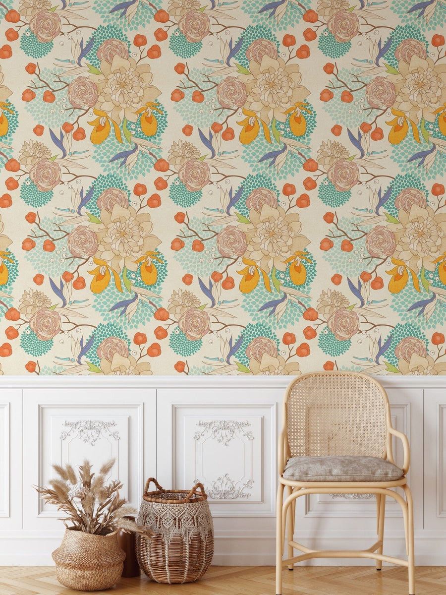 Seamless floral pattern on textured background wallpaper mural Removable Wallpaper EazzyWalls