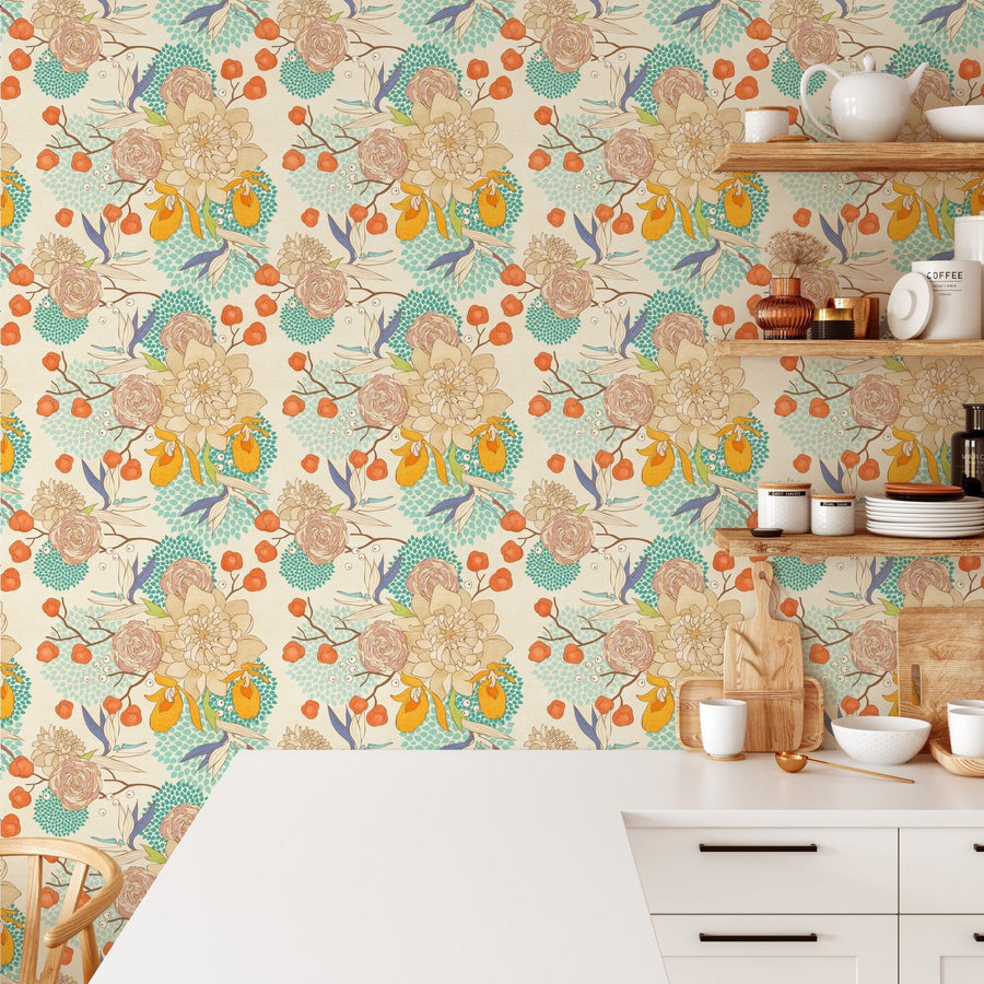 Seamless floral pattern on textured background wallpaper mural Removable Wallpaper EazzyWalls