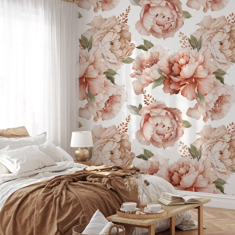 Watercolor Peony Bouquet Wallpaper Removable Peel and Stick Wallpaper EazzyWalls