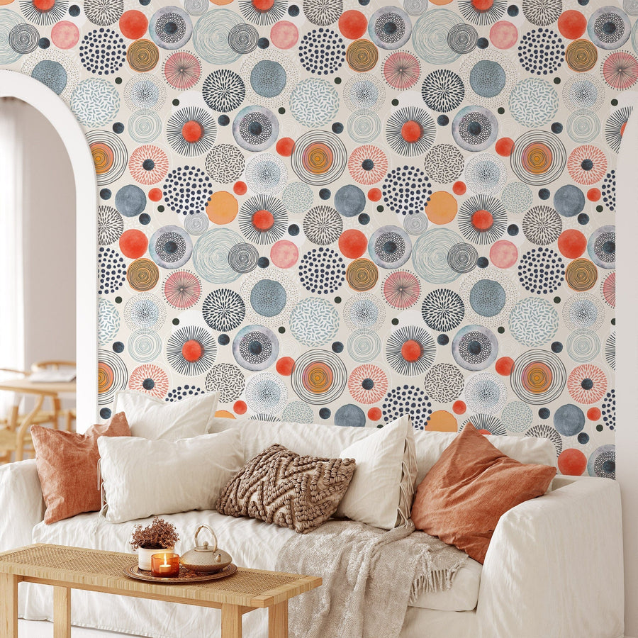 Abstract Art Doodle Circle Wallpaper Peel and stick Wallpaper EazzyWalls