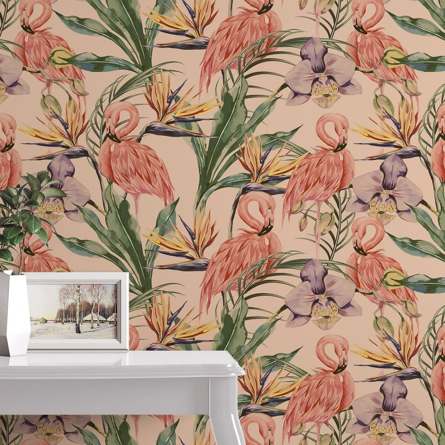 Pink Flamingo Pattern Wallpaper Removable Wallpaper EazzyWalls