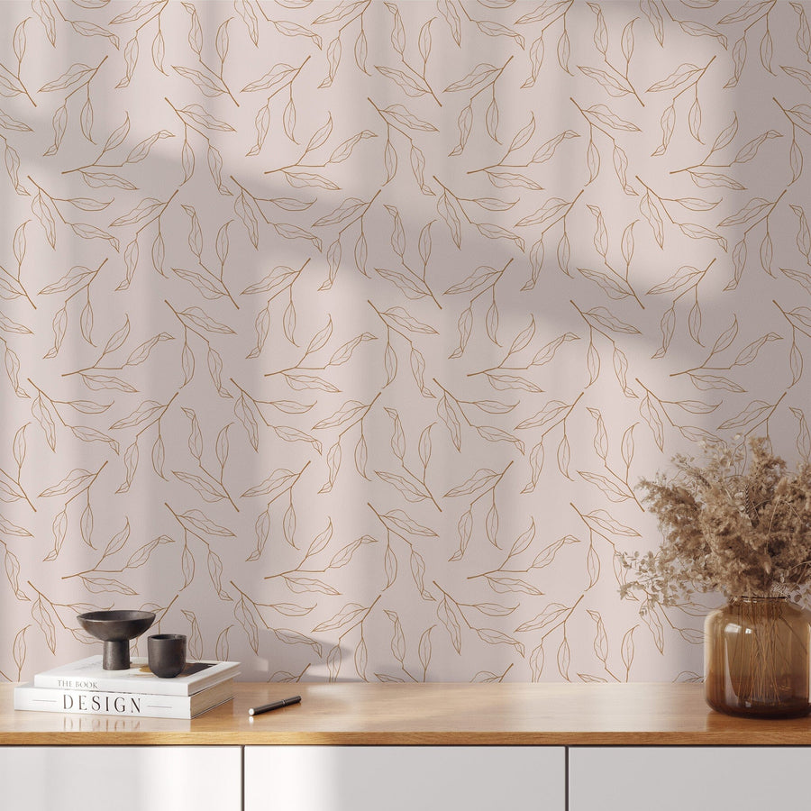 Pink Background Botanical Leaves Wallpaper Removable Wallpaper EazzyWalls