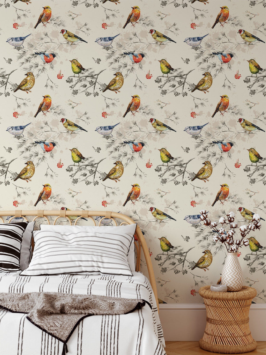 Wall hanging birds wallpaper Removable Wallpaper EazzyWalls