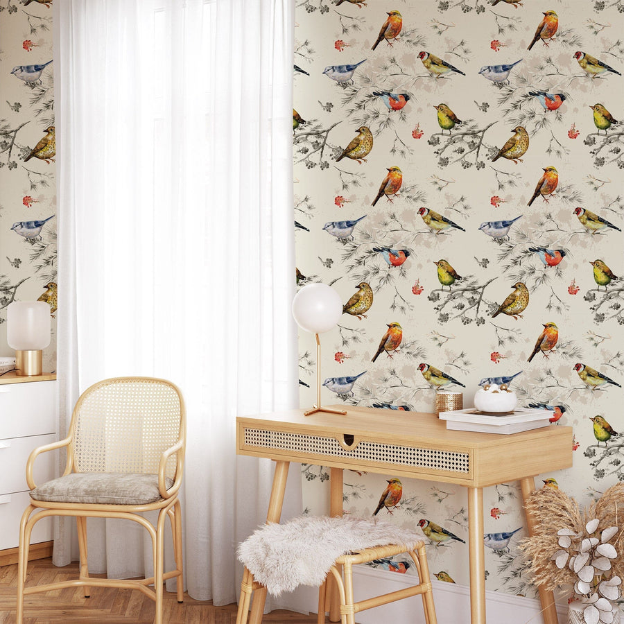 Wall hanging birds wallpaper Removable Wallpaper EazzyWalls