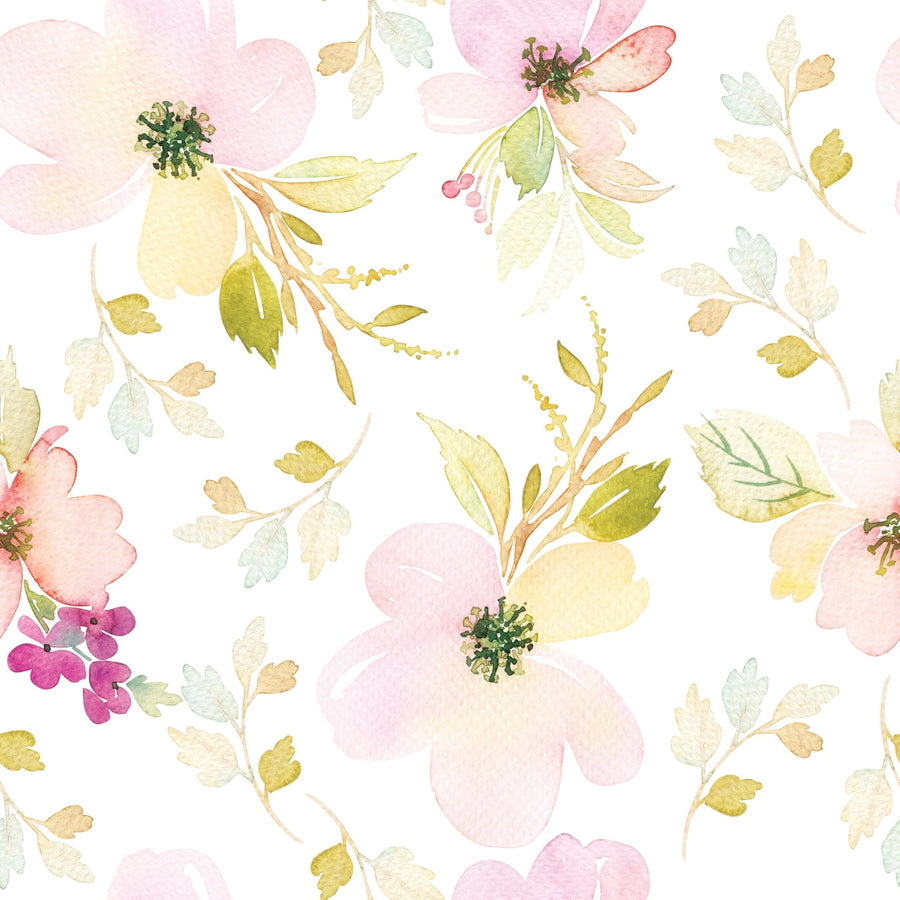 Watercolor Gentle Pink Flowers Pattern Large Scale Wallpaper Removable Wallpaper EazzyWalls Sample: 6''W x 9''H Smooth Vinyl