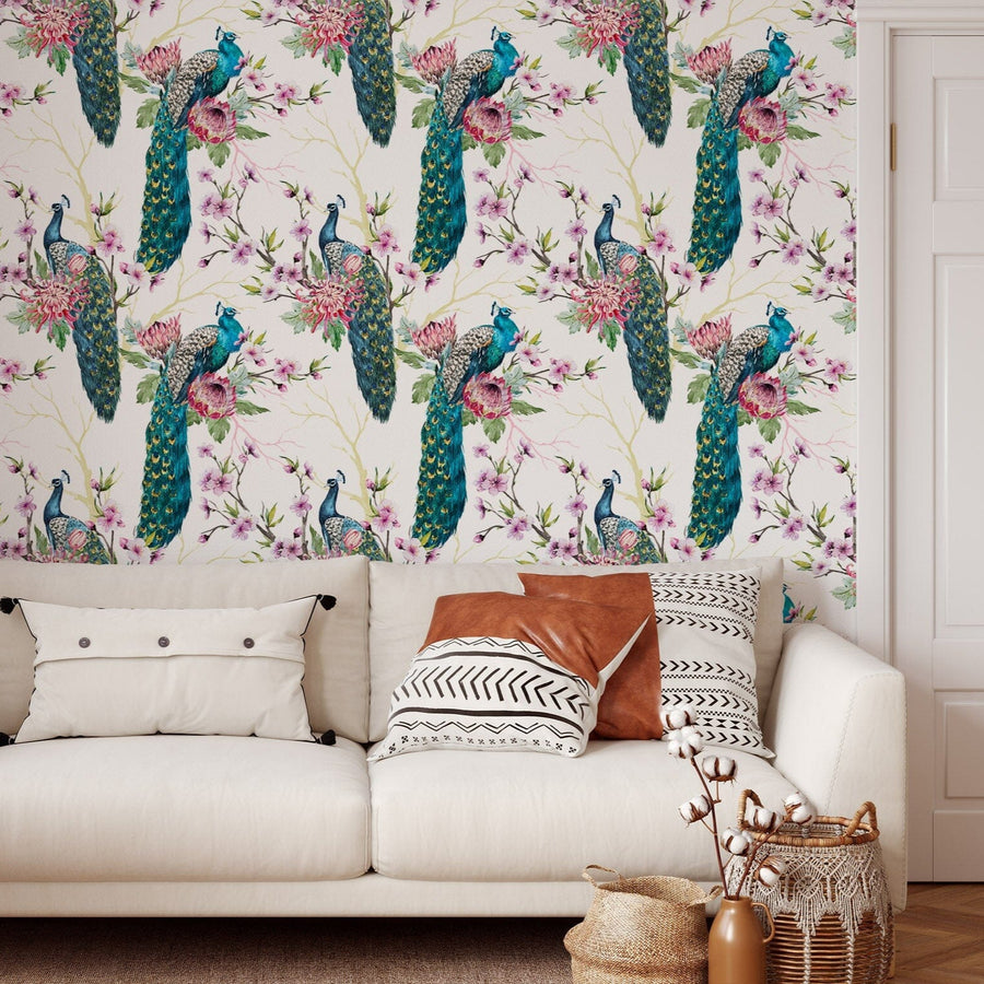 Peacock Pattern Wallpaper Peel and stick Wallpaper EazzyWalls