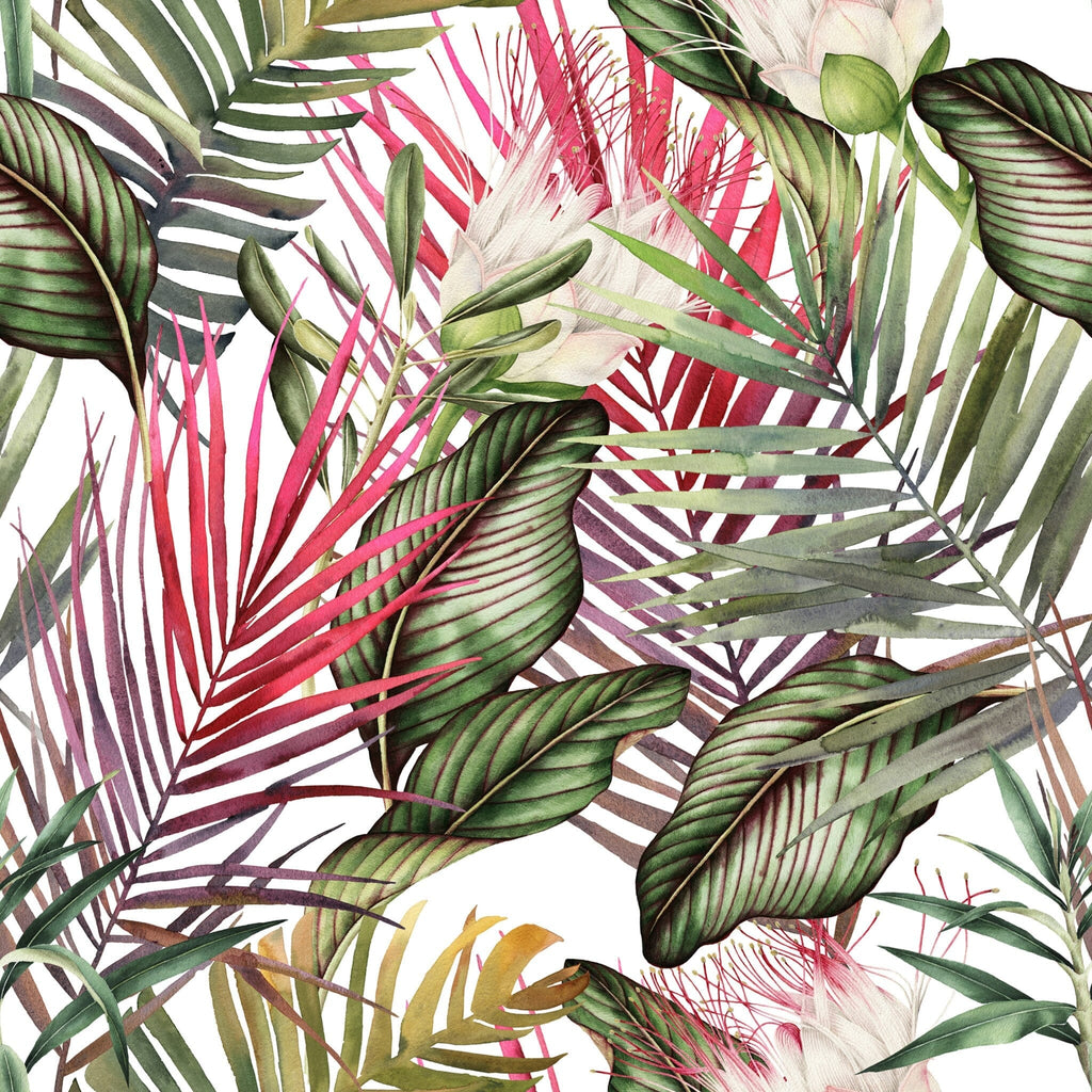Green and Pink Watercolor Tropical Leaves Wallpaper Peel and stick Wallpaper EazzyWalls Sample: 6''W x 9''H Smooth Vinyl 