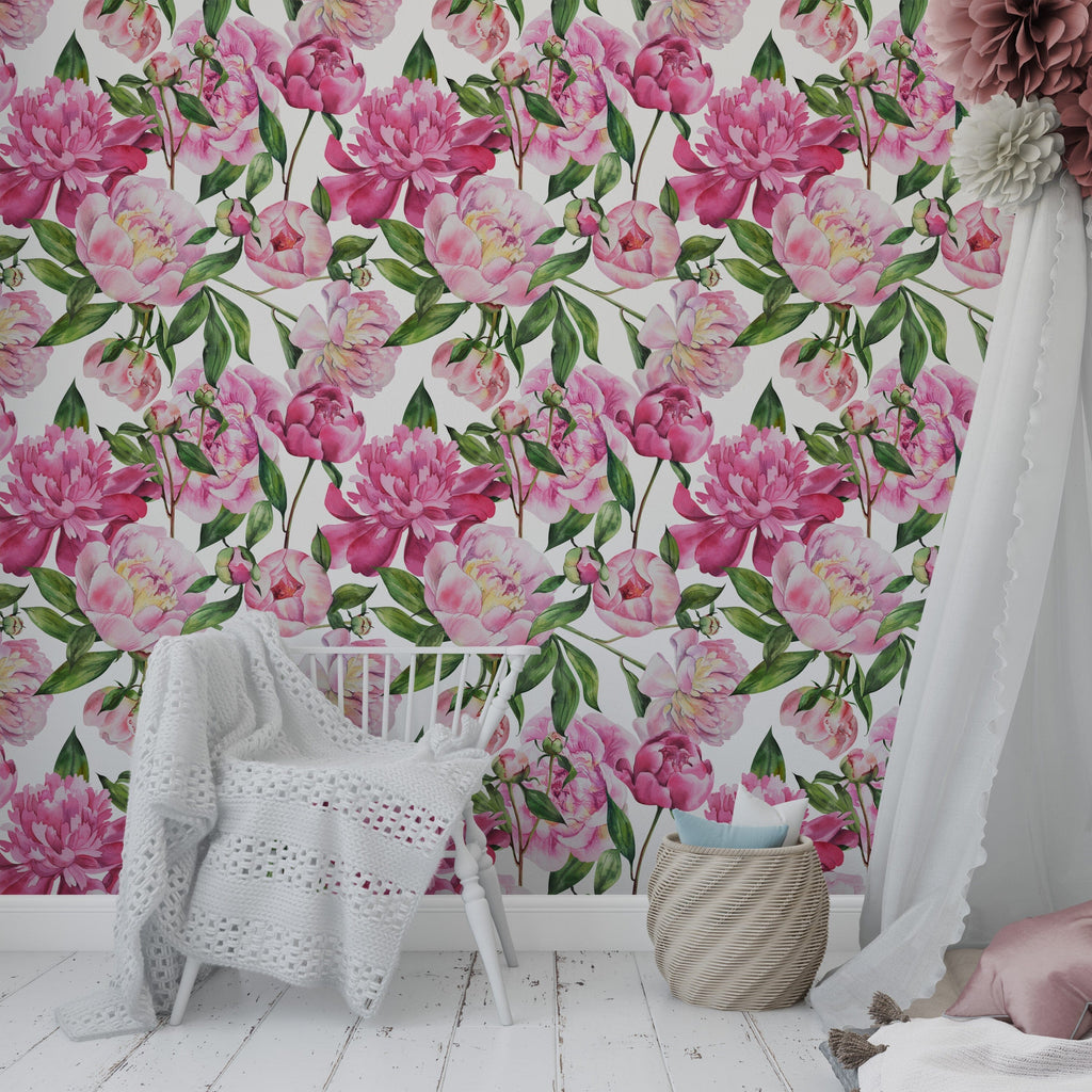 Pink Peony Pattern Wallpaper Self Adhesive Wallpaper EazzyWalls 