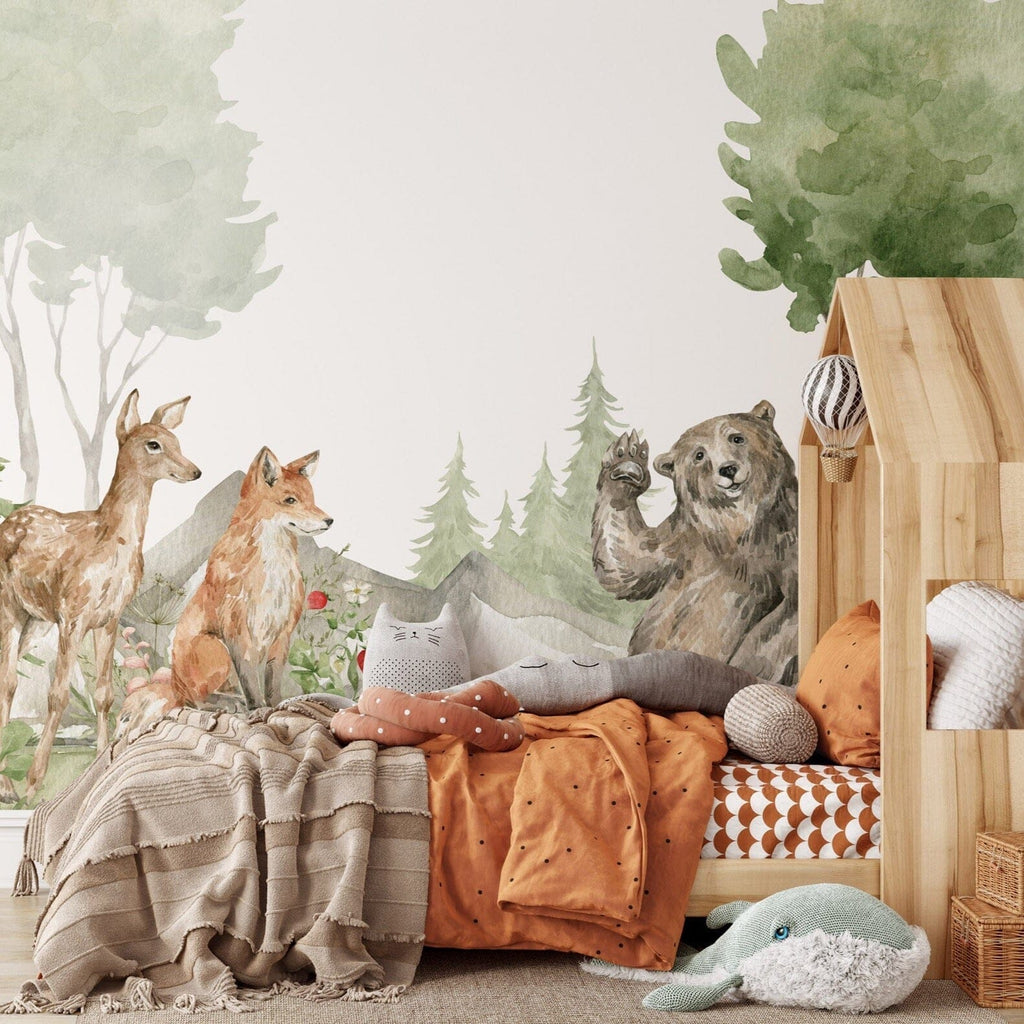 Baby Deer Woodland Nursery Wallpaper Removable Wallpaper EazzyWalls Sample: 6''W x 9''H Canvas 