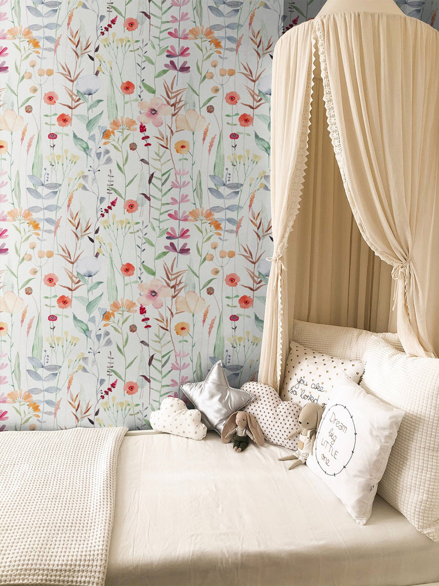 Colorful Wildflower Botanical Wallpaper Removable Peel and Stick Wallpaper EazzyWalls