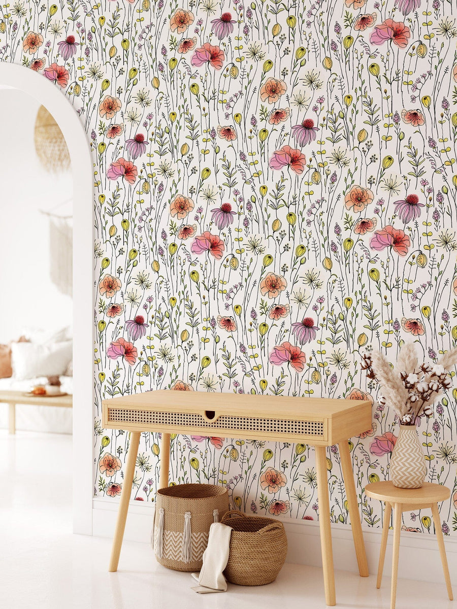 Colorful Wildflowers Peel and Stick Wallpaper Peel and stick Wallpaper EazzyWalls