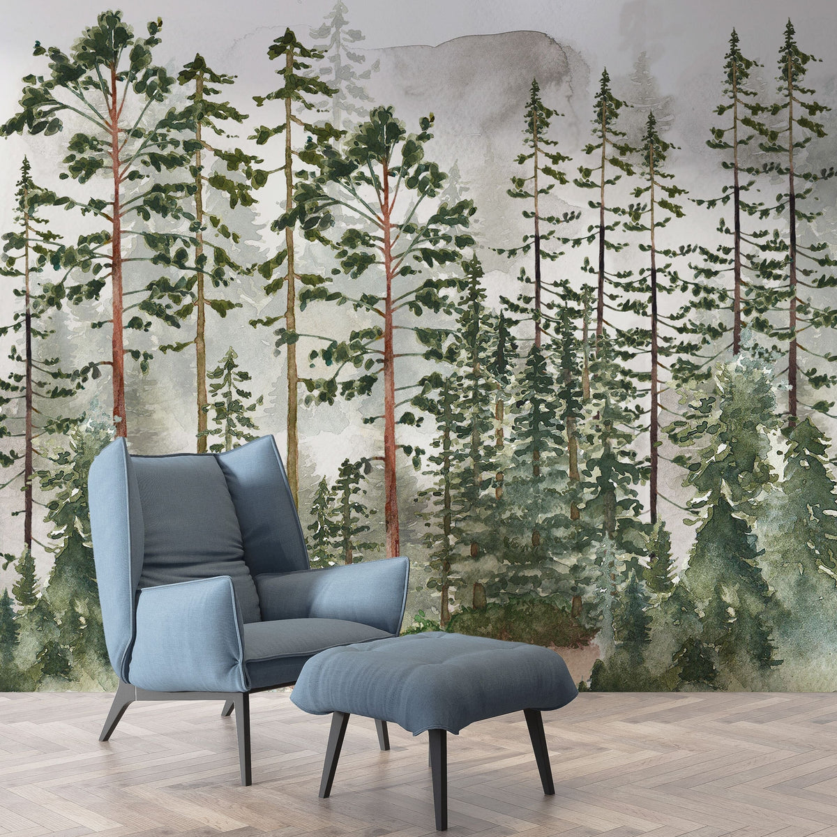 Pine Tree Forest Wallpaper | Watercolor Forest Wall Mural – EazzyWalls