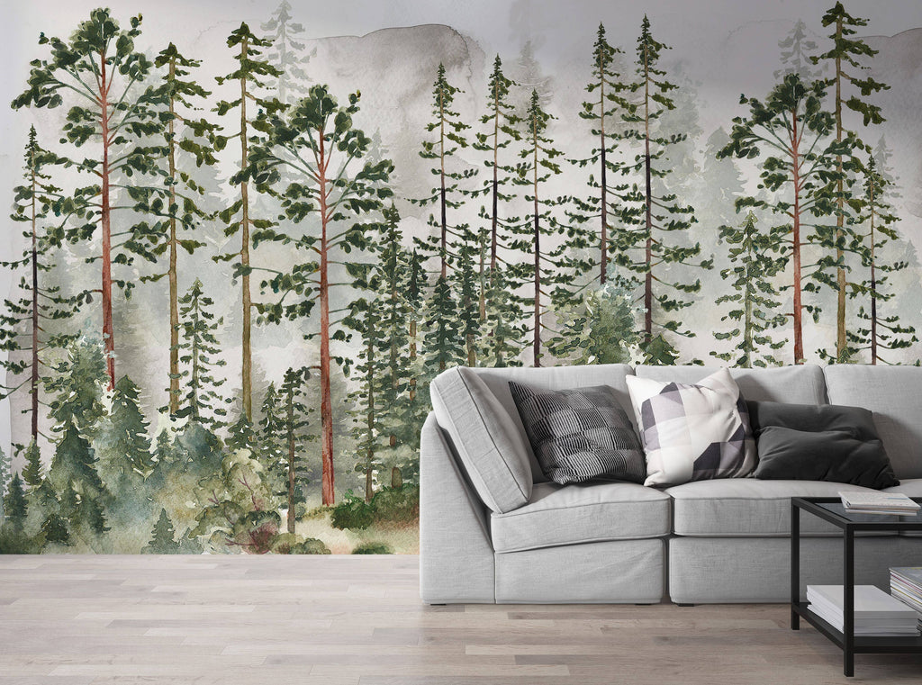 Pine Tree Wallpaper Watercolor Forest Wallpaper image 5