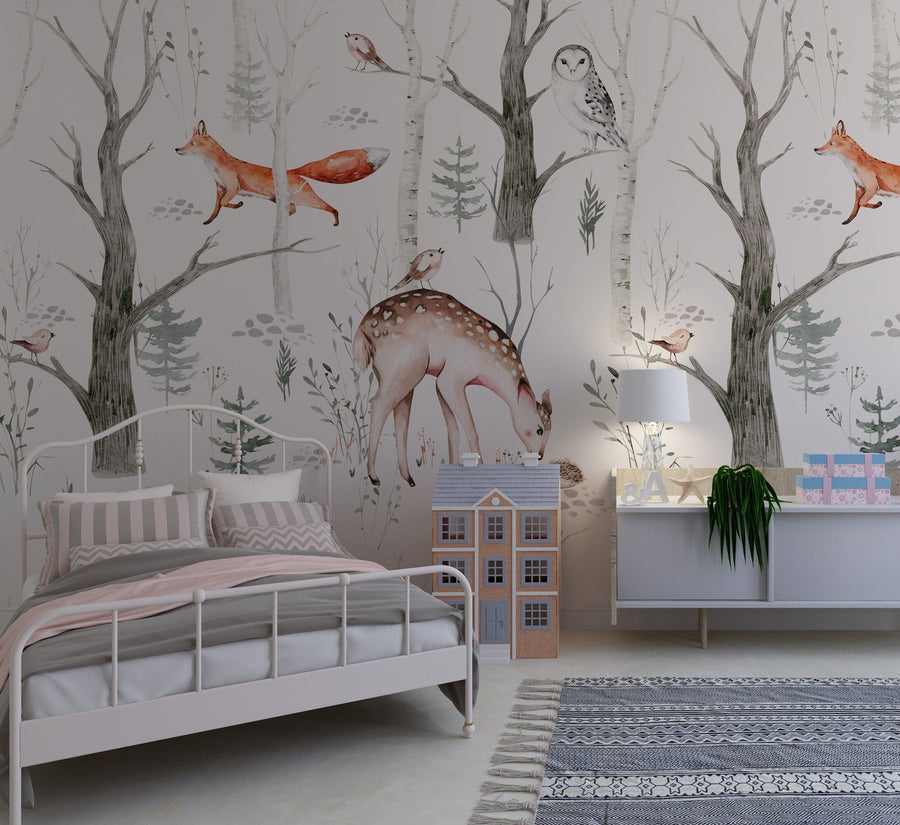 Hunting Fox and Deer Wall Mural for kids Peel and stick Wallpaper EazzyWalls