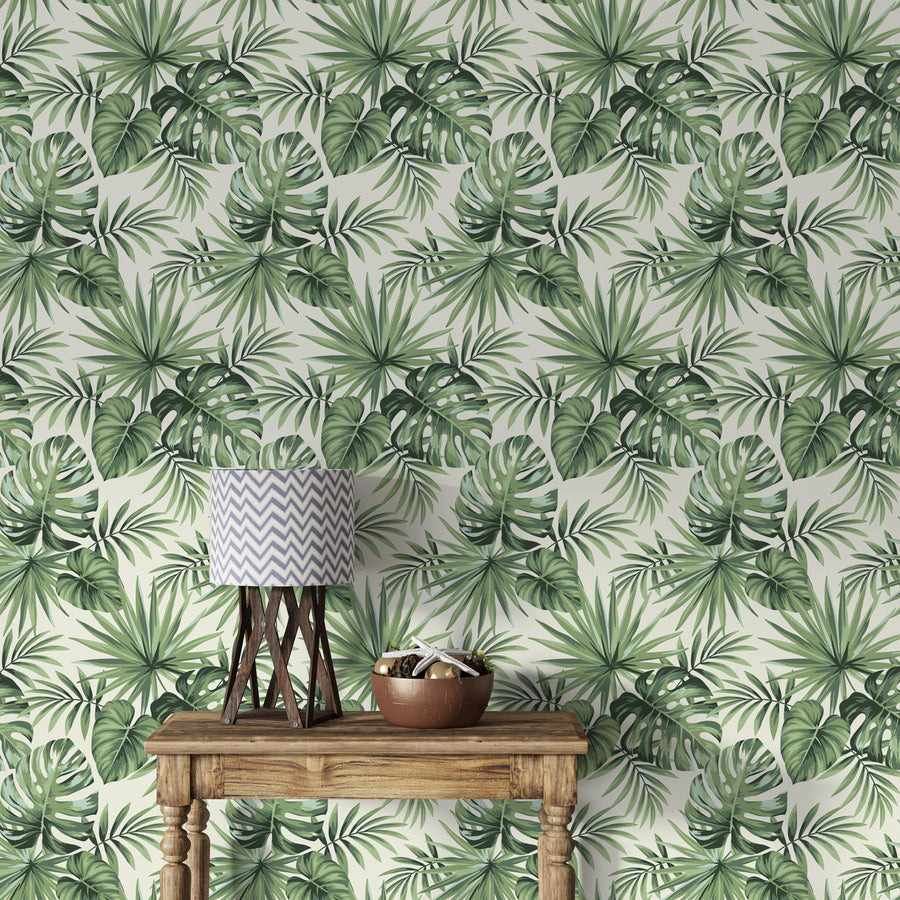 Green Tropical Palm Leaves Peel and Stick Wallpaper Removable Wallpaper EazzyWalls Sample: 6''W x 9''H Smooth Vinyl