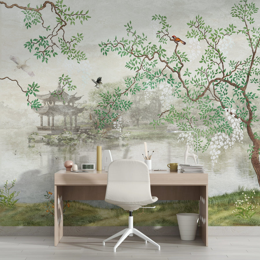 Chinoiserie Japanese Sakura Tree Wallpaper Removable Wallpaper EazzyWalls Sample: 6''W x 9''H Canvas