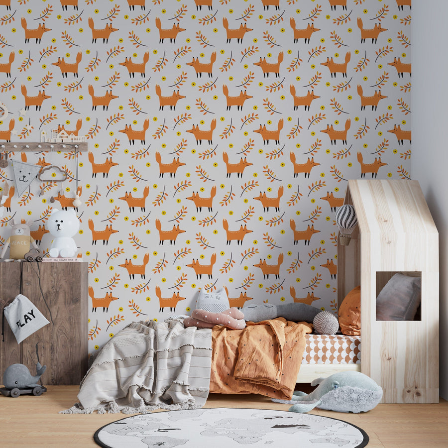 Forest Fox Pattern Wallpaper Peel and stick Wallpaper EazzyWalls
