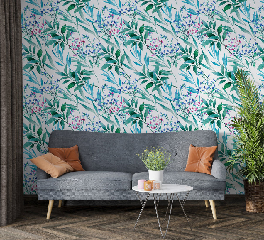 Blue Botanical Wall Mural Removable Wallpaper EazzyWalls