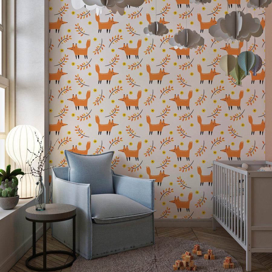 Forest Fox Pattern Wallpaper Peel and stick Wallpaper EazzyWalls