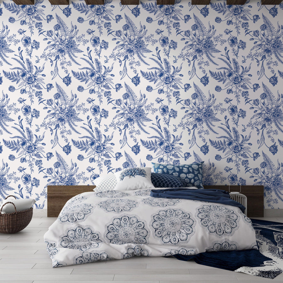 Blue Toile Wallpaper Peel and Stick EazzyWalls