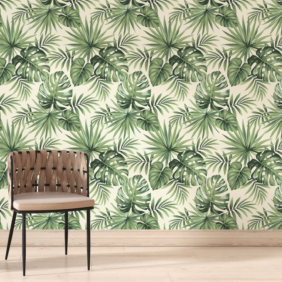 Green Tropical Palm Leaves Peel and Stick Wallpaper Removable Wallpaper EazzyWalls