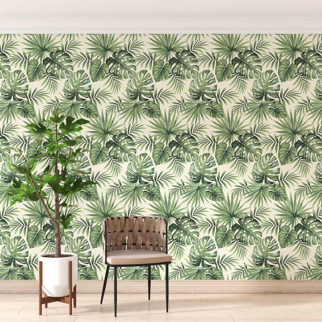 Green Tropical Palm Leaves Peel and Stick Wallpaper Removable Wallpaper EazzyWalls 
