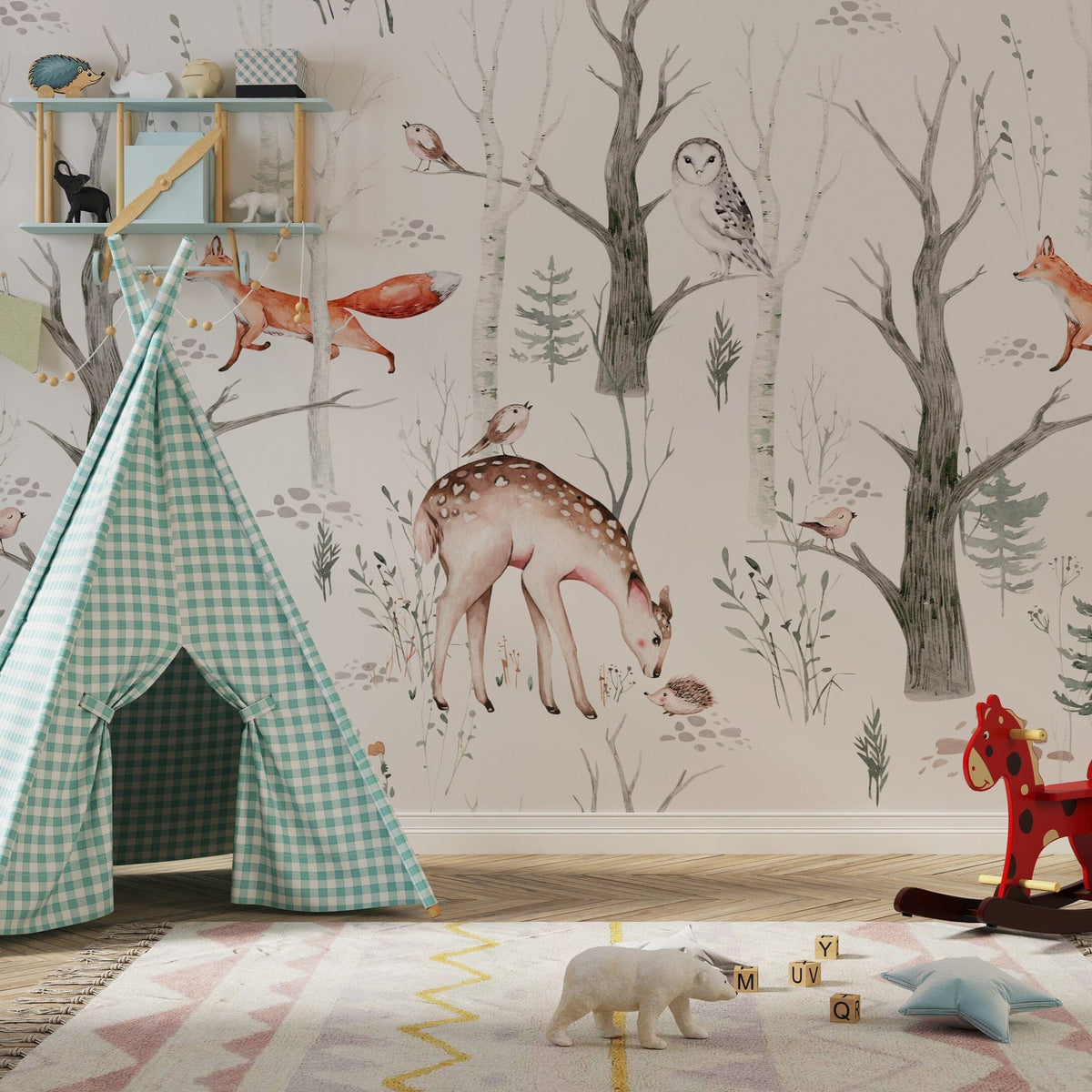 Woodland Forest Wallpaper for Nursery | Peel and Stick Woodland Animal ...