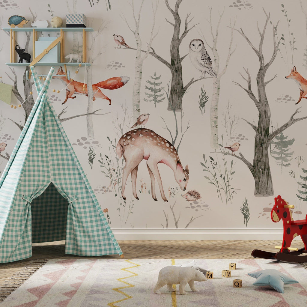 Hunting Fox and Deer Wall Mural for kids Peel and stick Wallpaper EazzyWalls 