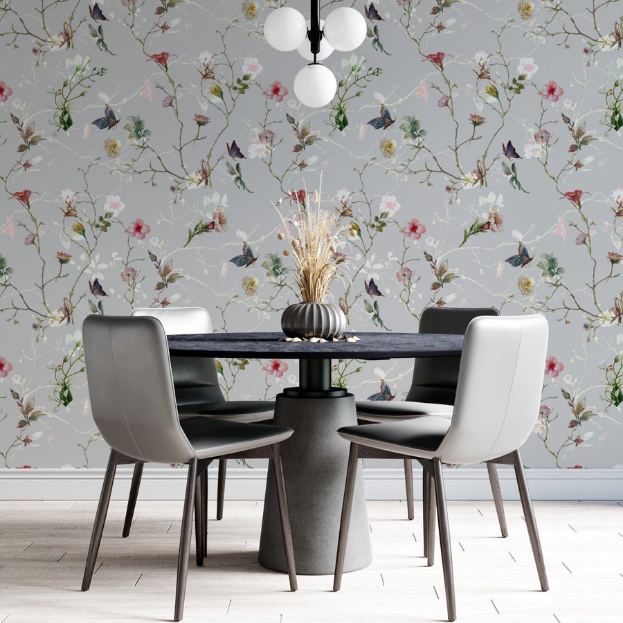 Colorful Leaves and Flowers Butterflies Wallpaper Removable Wallpaper EazzyWalls