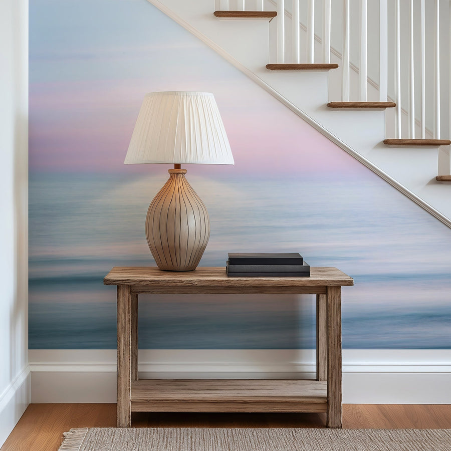 Sunrise wallpaper mural applied to a staircase wall