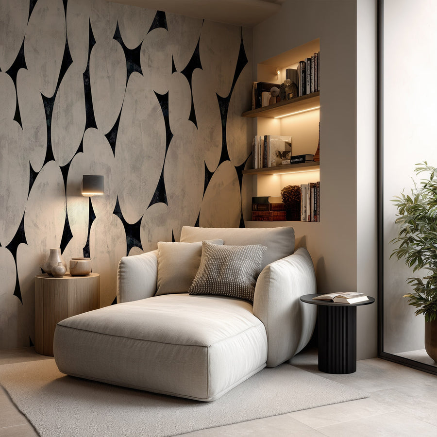 Living room with Modern Abstract Black and White Geometric Wallpaper