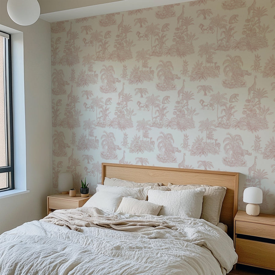 Romantic pink toile wallpaper for bedroom