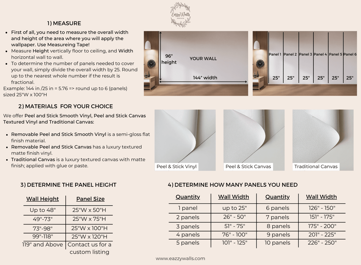 Measure wall and order enough wallpaper panels