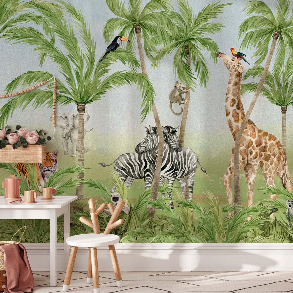 Safari Tropical Forest Animals Wall Mural image 1