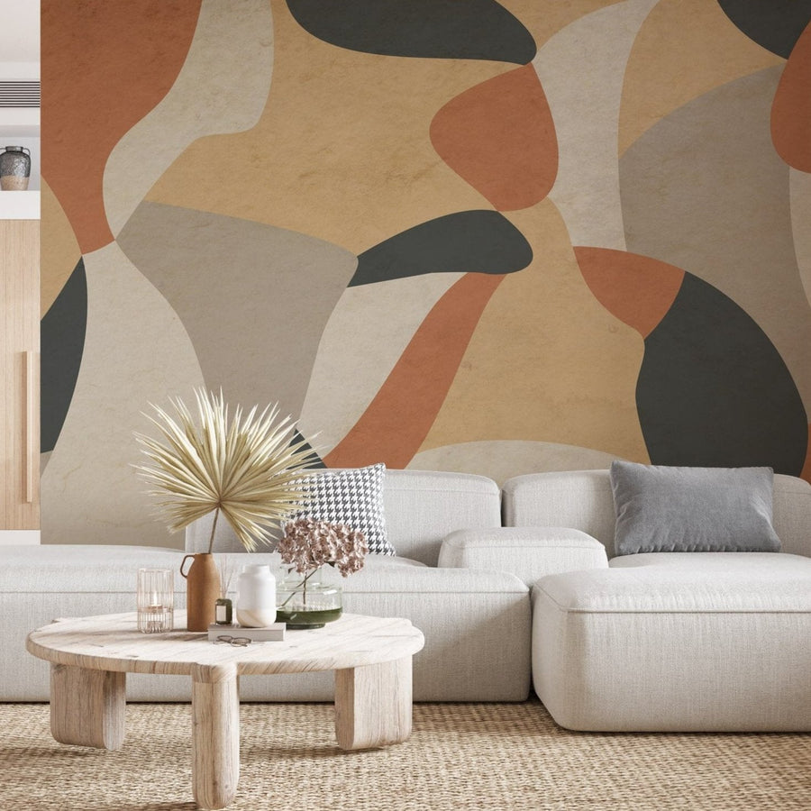 Modern Abstract Wallpaper – Organic Earth Tones with Flowing Shapes Wall Mural