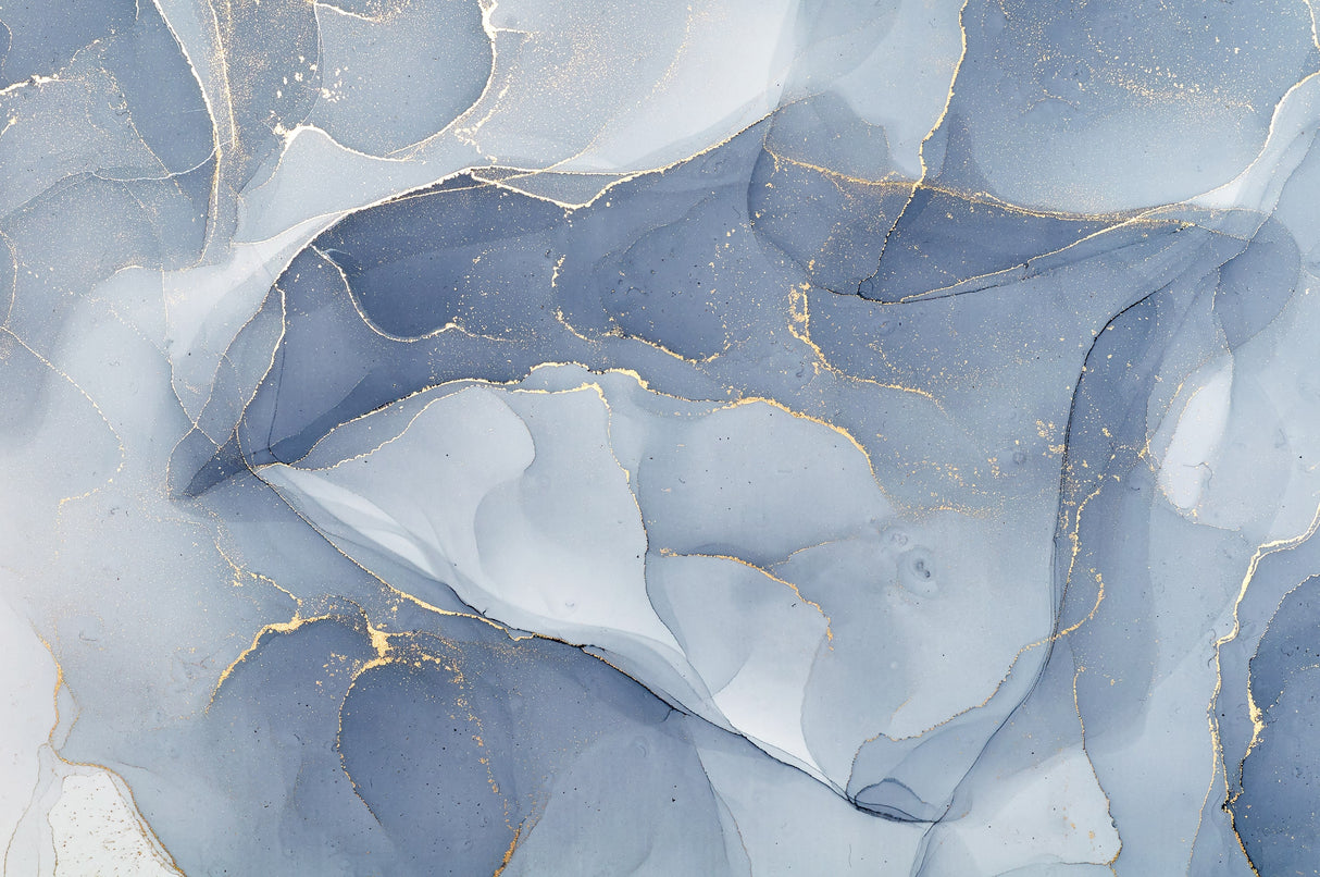 Blue and gold abstract marble wall mural for modern feature walls and bathrooms.