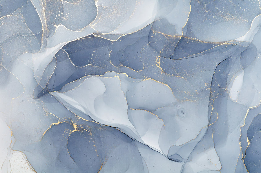 Blue and gold abstract marble wall mural for modern feature walls and bathrooms.