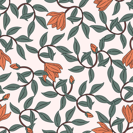 Art Nouveau Wallpaper – Retro Botanical Design with Orange Blooms