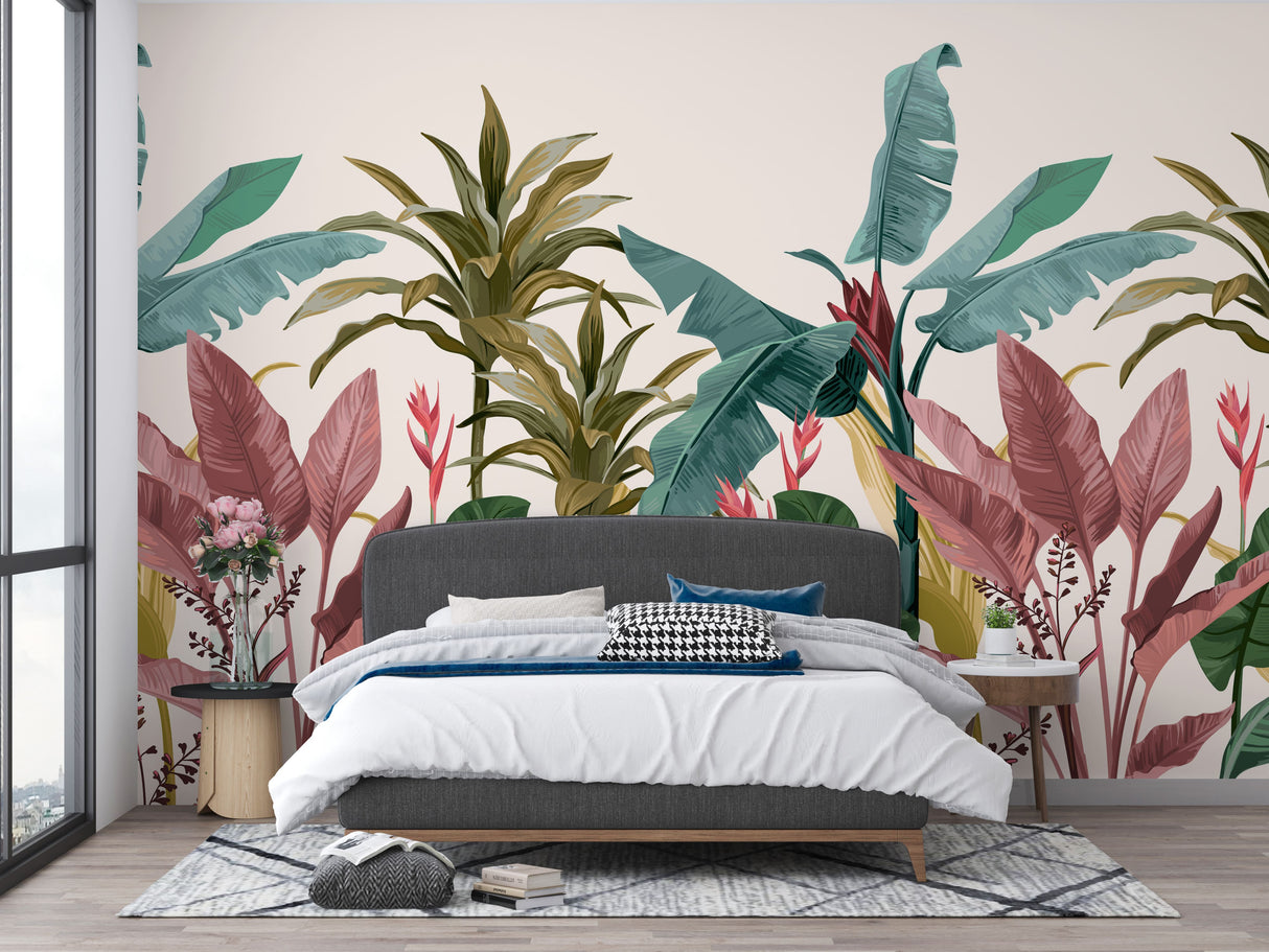 Tropical Jungle Wallpaper – Banana Leaf Wall Mural for Lush, Vibrant Interiors