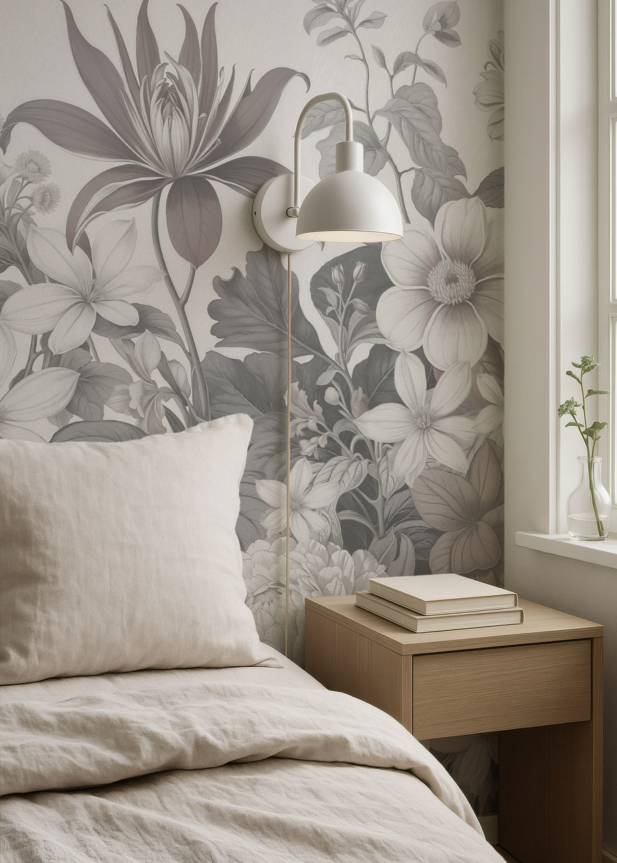 Bedroom with Farmhouse English Garden Flowers Wall Mural