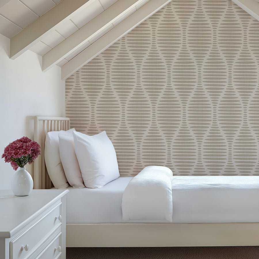 Bedroom with Ogee Sketchy Ovals Wallpaper - Light Brown