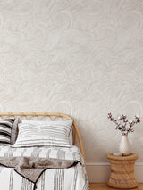 Beige nautical big waves wallpaper