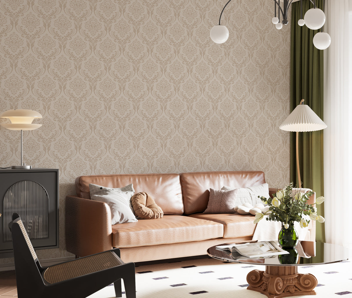 Premium Beige Damask Wallpaper