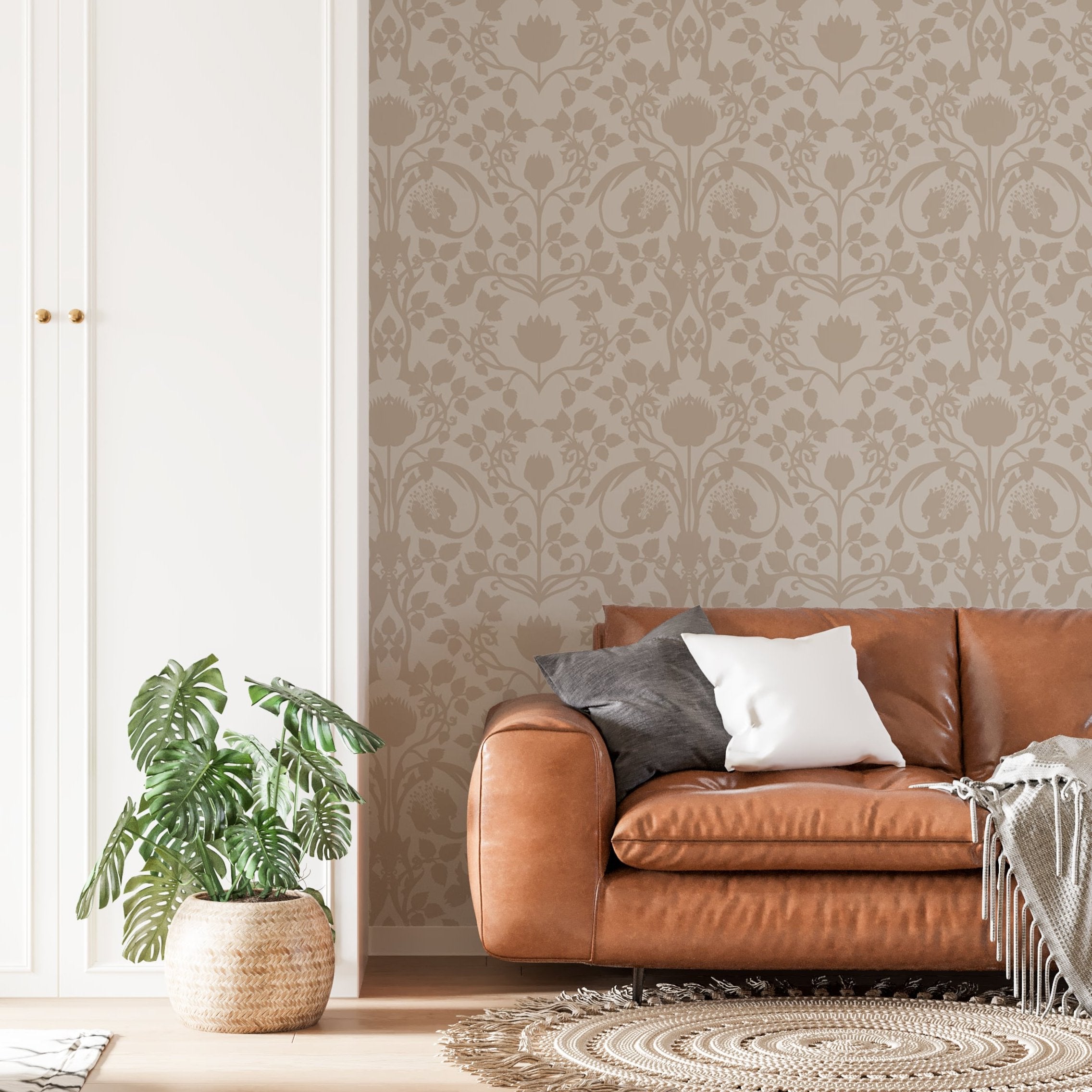 Vintage Beige Floral Wallpaper | Classic Antique Botanical