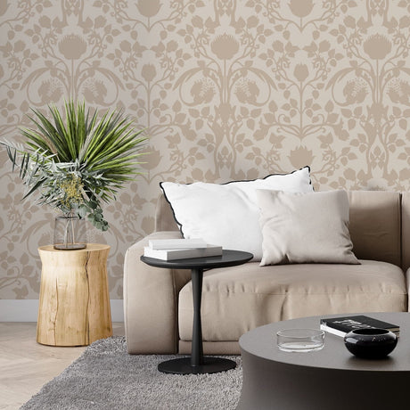 Vintage Beige Floral Wallpaper - Classic Elegance for Timeless Interiors