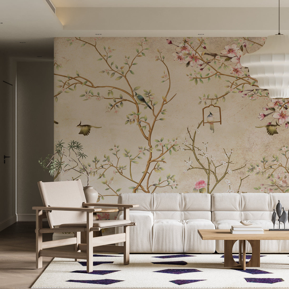 Vintage Cherry Blossom Chinoiserie Wall Mural Removable Wallpaper 